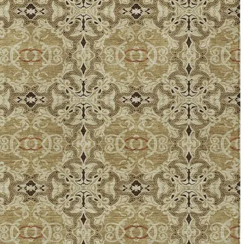 9' X 12' Brown Beige And Tan Medallion Washable Indoor Outdoor Area Rug
