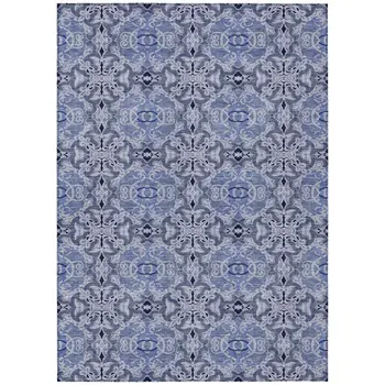 5' X 8' Navy Blue And Sky Blue Medallion Washable Indoor Outdoor Area Rug