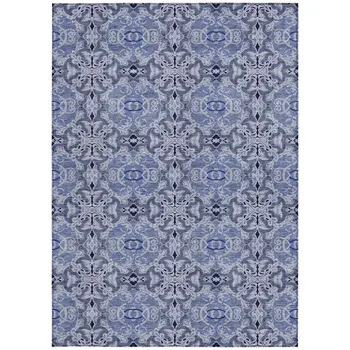 5' X 8' Navy Blue And Sky Blue Medallion Washable Indoor Outdoor Area Rug