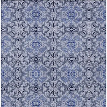 9' X 12' Navy Blue And Sky Blue Medallion Washable Indoor Outdoor Area Rug