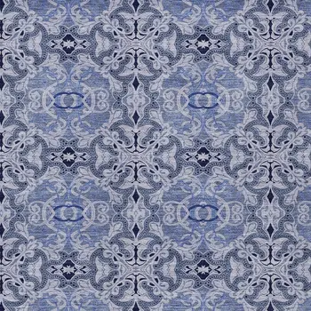 9' X 12' Navy Blue And Sky Blue Medallion Washable Indoor Outdoor Area Rug