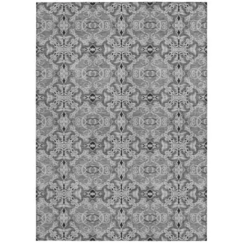 3' X 5' Gray Silver And Charcoal Medallion Washable Indoor Outdoor Area Rug