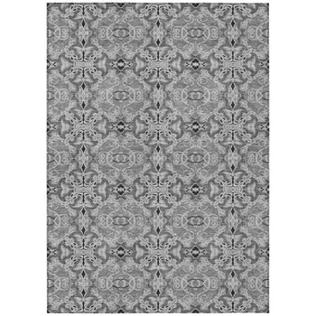 3' X 5' Gray Silver And Charcoal Medallion Washable Indoor Outdoor Area Rug