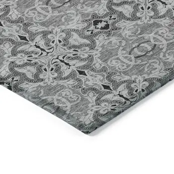 3' X 5' Gray Silver And Charcoal Medallion Washable Indoor Outdoor Area Rug
