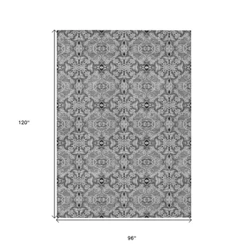 8' X 10' Gray Silver And Charcoal Medallion Washable Indoor Outdoor Area Rug