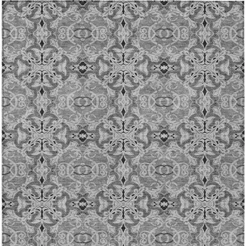 9' X 12' Gray Silver And Charcoal Medallion Washable Indoor Outdoor Area Rug
