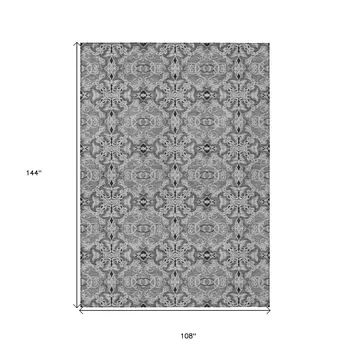 9' X 12' Gray Silver And Charcoal Medallion Washable Indoor Outdoor Area Rug