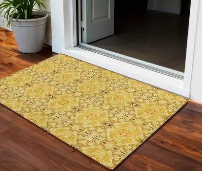 3' X 5' Orange Copper And Gold Medallion Washable Indoor Outdoor Area Rug