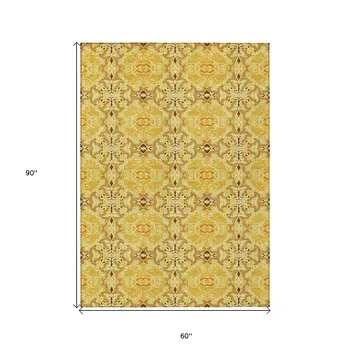 5' X 8' Orange Copper And Gold Medallion Washable Indoor Outdoor Area Rug