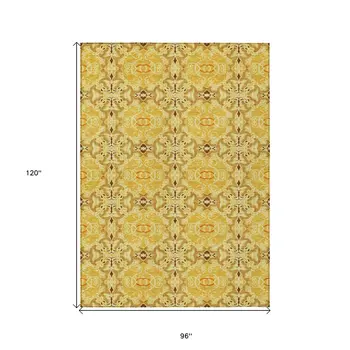 8' X 10' Orange Copper And Gold Medallion Washable Indoor Outdoor Area Rug