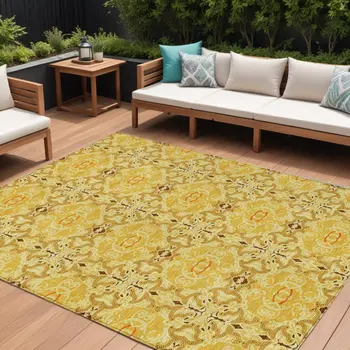 8' X 10' Orange Copper And Gold Medallion Washable Indoor Outdoor Area Rug