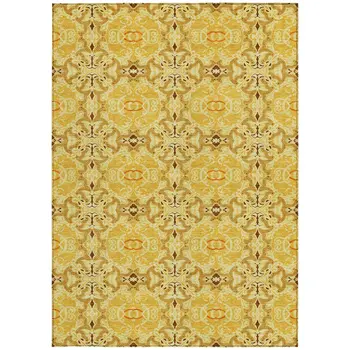 8' X 10' Orange Copper And Gold Medallion Washable Indoor Outdoor Area Rug