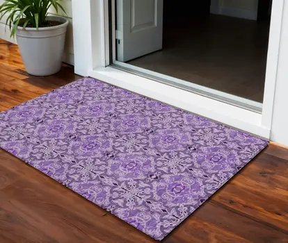 3' X 5' Purple And Lavender Medallion Washable Indoor Outdoor Area Rug