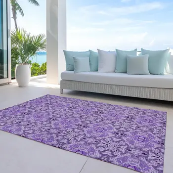 3' X 5' Purple And Lavender Medallion Washable Indoor Outdoor Area Rug