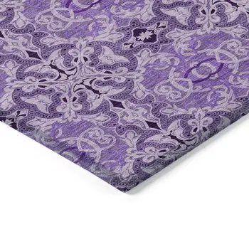 3' X 5' Purple And Lavender Medallion Washable Indoor Outdoor Area Rug