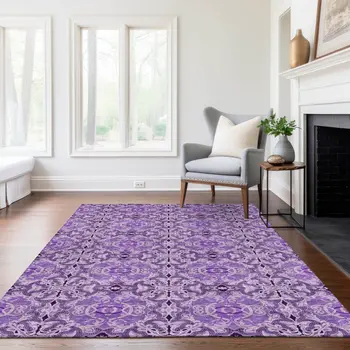 3' X 5' Purple And Lavender Medallion Washable Indoor Outdoor Area Rug