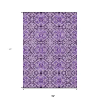 8' X 10' Purple And Lavender Medallion Washable Indoor Outdoor Area Rug