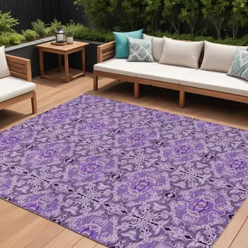 8' X 10' Purple And Lavender Medallion Washable Indoor Outdoor Area Rug