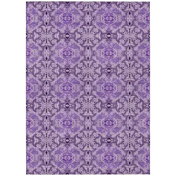 8' X 10' Purple And Lavender Medallion Washable Indoor Outdoor Area Rug