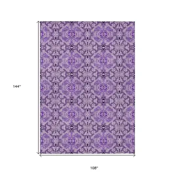 9' X 12' Purple And Lavender Medallion Washable Indoor Outdoor Area Rug