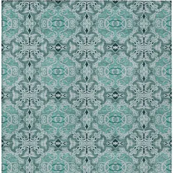 3' X 5' Teal Blue And Aqua Medallion Washable Indoor Outdoor Area Rug