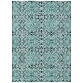 3' X 5' Teal Blue And Aqua Medallion Washable Indoor Outdoor Area Rug