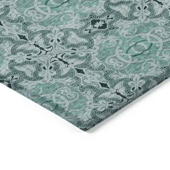 3' X 5' Teal Blue And Aqua Medallion Washable Indoor Outdoor Area Rug