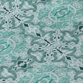 8' Teal Blue And Aqua Round Medallion Washable Indoor Outdoor Area Rug