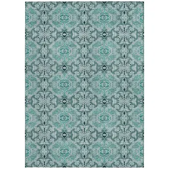 8' X 10' Teal Blue And Aqua Medallion Washable Indoor Outdoor Area Rug
