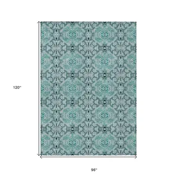 8' X 10' Teal Blue And Aqua Medallion Washable Indoor Outdoor Area Rug