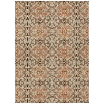 3' X 5' Terra Cotta Copper And Beige Medallion Washable Indoor Outdoor Area Rug