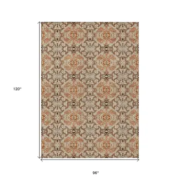 8' X 10' Terra Cotta Copper And Beige Medallion Washable Indoor Outdoor Area Rug