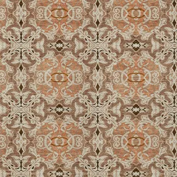 8' X 10' Terra Cotta Copper And Beige Medallion Washable Indoor Outdoor Area Rug