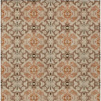 9' X 12' Terra Cotta Copper And Beige Medallion Washable Indoor Outdoor Area Rug
