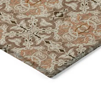 9' X 12' Terra Cotta Copper And Beige Medallion Washable Indoor Outdoor Area Rug