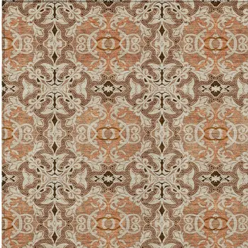 9' X 12' Terra Cotta Copper And Beige Medallion Washable Indoor Outdoor Area Rug