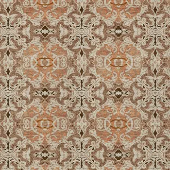 10' X 14' Terra Cotta Copper And Beige Medallion Washable Indoor Outdoor Area Rug