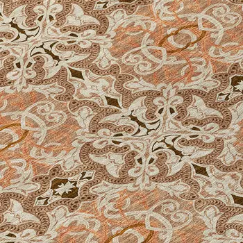 10' X 14' Terra Cotta Copper And Beige Medallion Washable Indoor Outdoor Area Rug