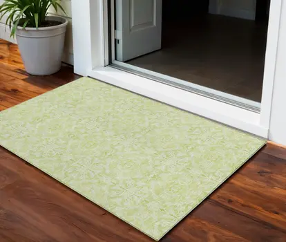 3' X 5' Artichoke Green And Green Medallion Washable Indoor Outdoor Area Rug