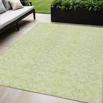 5' X 8' Artichoke Green And Green Medallion Washable Indoor Outdoor Area Rug