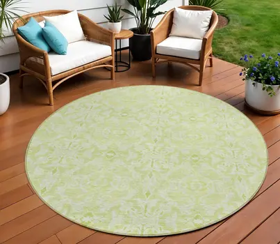8' Artichoke Green And Green Round Medallion Washable Indoor Outdoor Area Rug