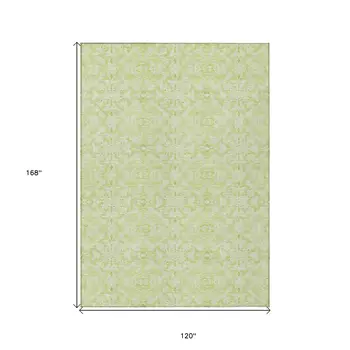 10' X 14' Artichoke Green And Green Medallion Washable Indoor Outdoor Area Rug