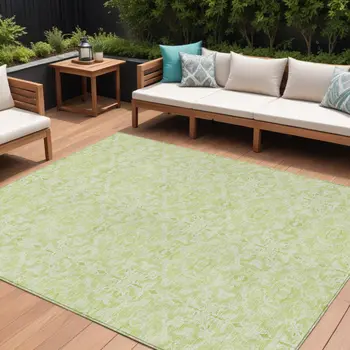 10' X 14' Artichoke Green And Green Medallion Washable Indoor Outdoor Area Rug