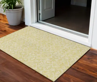 3' X 5' Gold And Ivory Medallion Washable Indoor Outdoor Area Rug