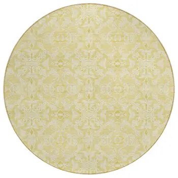 8' Gold And Ivory Round Medallion Washable Indoor Outdoor Area Rug