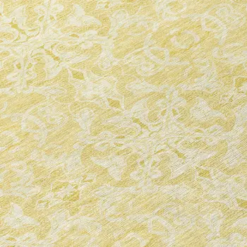 8' Gold And Ivory Round Medallion Washable Indoor Outdoor Area Rug