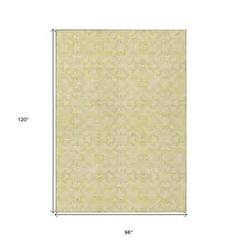 8' X 10' Gold And Ivory Medallion Washable Indoor Outdoor Area Rug