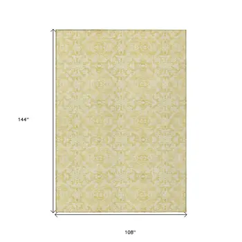9' X 12' Gold And Ivory Medallion Washable Indoor Outdoor Area Rug
