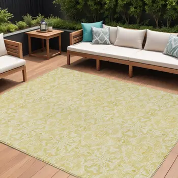 9' X 12' Gold And Ivory Medallion Washable Indoor Outdoor Area Rug