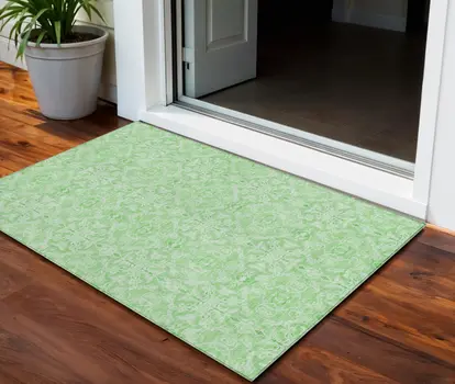 3' X 5' Lime Green And Green Medallion Washable Indoor Outdoor Area Rug